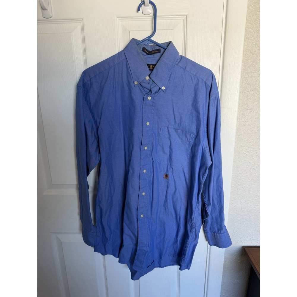 Tommy Hilfiger Gold Crest Men's Blue Solid Long Sleeve Button-Down Shirt S